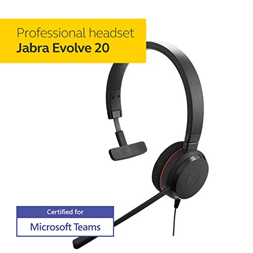 Jabra Evolve 20 MS Teams Wired Headset, Mono Telephone Headset for Greater Productivity, Superior Sound for Calls and Music, USB Connection, All Day Comfort Design - size: Single-ear, style: Teams Certified