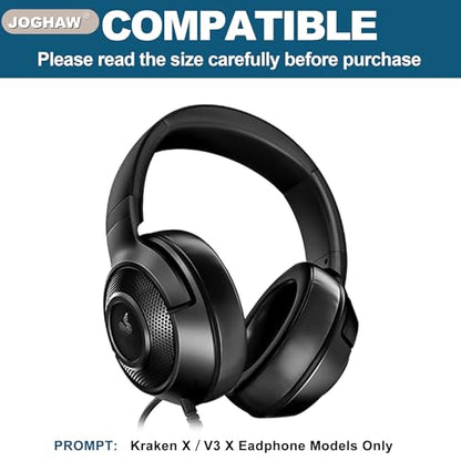 Replacement Ear Pads for Headphones, Compatible with Razer Kraken X and Kraken V3 X, Ice-Silk Fabric Ear Cushions with Cooling Gel, Protein Leather Side Walls, Soft Memory Foam - Black
