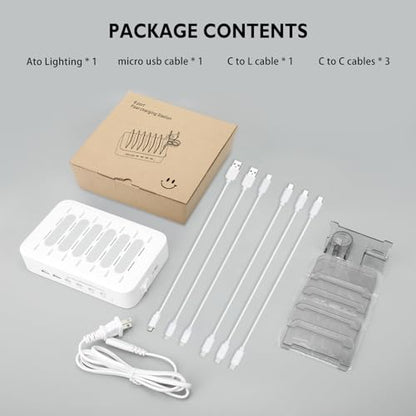 여러 장치용 USB C 충전 스테이션 애플, 100W 4 PD 및 USB 충전기 스테이션 2개, 애플 아이폰 아이패드 및 안드로이드 폰 및 태블릿과 호환, 타입 C 멀티 충전 스테이션 - color: 4PD&2USB&블랙&100W