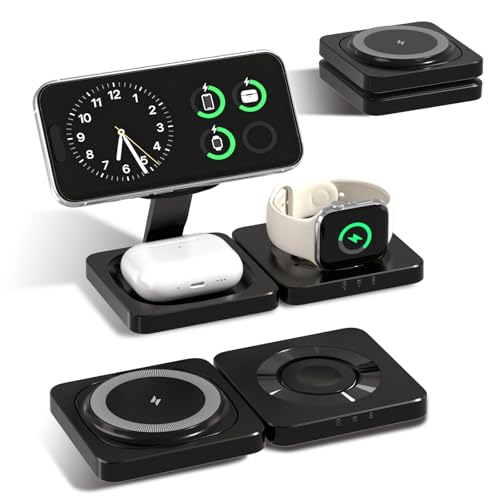 3 in 1 Wireless Charging Station for Apple Magsafe Charger Stand,Fast Magnetic Wireless Charger Station for iPhone 17 Air 16 15 14 13 12 Series,Airpods Pro,Apple Watch Ultra (Black) - color: Black