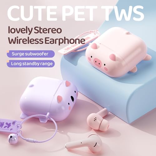 Xmenha True Wireless Cute Kawaii Headphones for Girls - Small Mini Tiny Earbuds for Kids - Noise Cancelling Earphones - TWS Wireless Earbuds for iPhone Android - color: Nude
