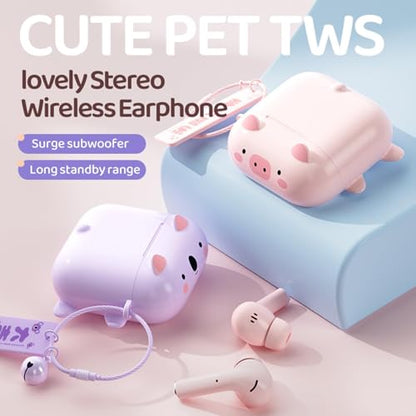 Xmenha True Wireless Purple Cute Earbuds Bluetooth Kawaii Headphones for Girls - Small Mini Tiny Ear Buds for Kids with Noise Cancelling - color: Purple