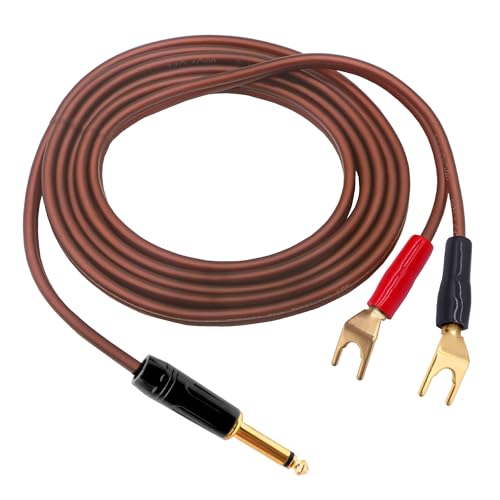 1/4 TS to Y Spade Plug Speaker Cable Wire Cord, 6.35mm Mono to 2Y Spade Plug Connector Adapter Audiophile OFC HiFi Speaker Audio Cord for Amplifier Subwoofer Audio System -6.6FT/2M
