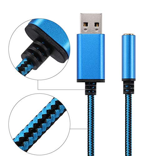 USB to 3.5mm Headphone Jack Audio Adapter, Support USB to TRRS 4-Pole 3.5 aux Port Headset, External Stereo Sound Card for PC, Laptop, PS4,Mac etc (0.6 Feet, Blue) - color: Blue