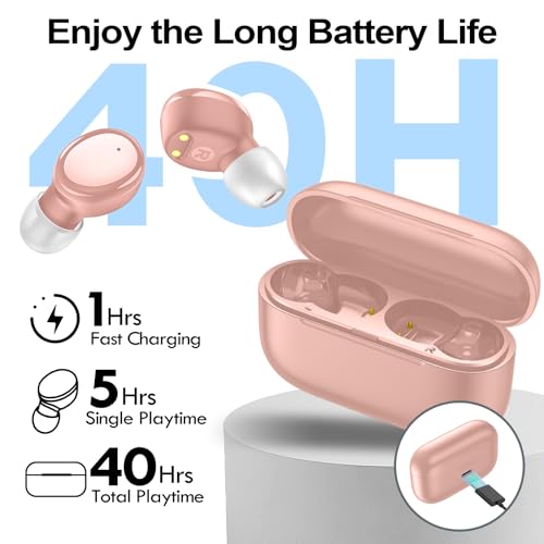 kurdene Wireless Earbuds Bluetooth 5.4 in Ear Buds Light Weight Headphones,Deep Bass Sound,Built in Mics Headset,Clear Calls Earphones for Sports Workout Pink - color: Pink