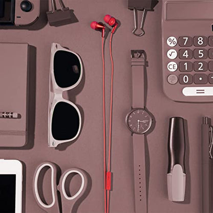 Panasonic ErgoFit Wired Earbuds with Microphone, 3.5mm Jack Headphones with Mic and Call Controller, Ergonomic Custom-Fit Earpieces (S/M/L), for Phones and Laptops - RP-TCM125-R (Red) - color: Red, style: With Mic