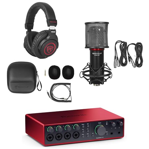 Audiosavings Bundle: Focusrite SCARLETT 18I16 4G 4th Gen 24-bit 192 kHz Audio Recording Interface Bundle with Rockville PRO-M50 SR Headphone+RCM SR Studio/Recording Condenser Microphone (3 Items)