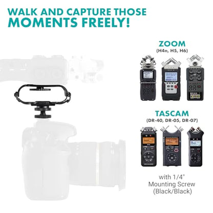 Movo SMM5-B Universal Microphone and Portable Recorder Shock Mount - Fits the Zoom H1n, H2n, H4n, H5, H6, Tascam DR-40x, DR-05x, DR-07x and others with a 1/4" Mounting Screw (Black)