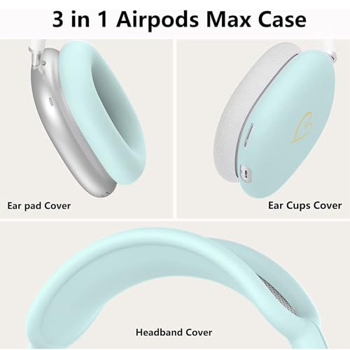 Case Cover for AirPods Max, Anti-Scratch Soft Silicone with Gold Heart Pattern Ear Cups Case Cover/Ear Pad Cover/Headband Cover for Apple AirPods Max Headphones (Nightglow Green) - color: Nightglow Green