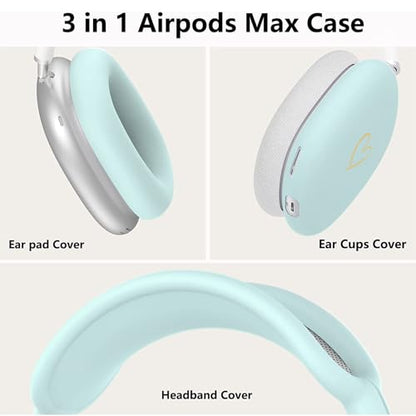 Case Cover for AirPods Max, Anti-Scratch Soft Silicone with Gold Heart Pattern Ear Cups Case Cover/Ear Pad Cover/Headband Cover for Apple AirPods Max Headphones (Nightglow Green) - color: Nightglow Green