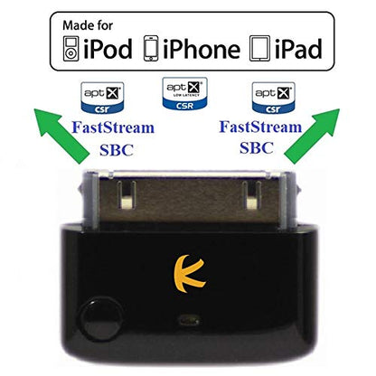 i10_Pro (Black) : Bluetooth Transmitter Splitter with aptX/Low-Latency aptX/FastStream/SBC codecs, Compatible with 30-pin iPod,iPhone,iPad. Compatible with AirPods. Compatible with Bose, etc.