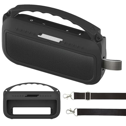 JCHPINE Silicone Cover Case for Bose SoundLink Flex Speaker 2nd Gen | Accessories Compatible with Bose SoundLink Flex 2, Protective Case with Shoulder Strap (Black) - color: Black