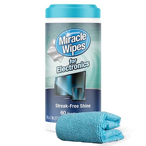 MiracleWipes for Electronics Cleaning - Screen Wipes Designed for TV, Phones, Monitors and More - Includes Microfiber Towel - (60 Count) - size: 60 Count (Pack of 1)