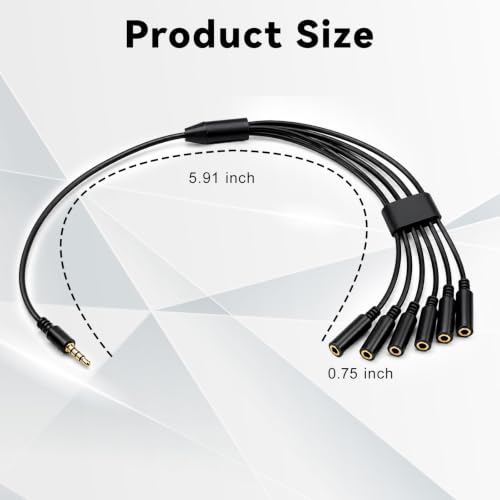 3.5mm Aux Headphone Splitter, Audio Jack Splitter 1 to 6 Ways 1/8inch Male to 6 Female Audio Headphone Cord for Phone Laptop Headset 1.5ft
