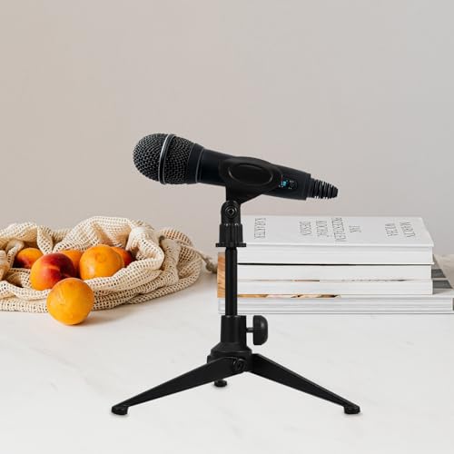 Beaupretty Universal Adjustable Tabletop Mic Stand, Black Zinc Alloy Foldable Tripod Microphone Holder for Home and Desktop Use