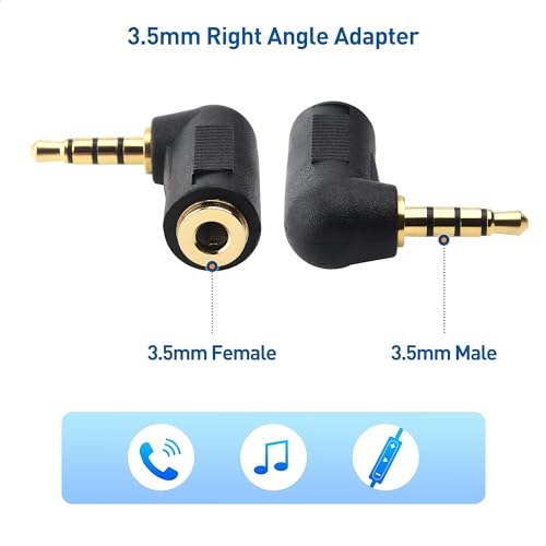 Cable Matters 2-Pack TRRS Right Angle 3.5mm Adapter, Black | 3.5mm Right Angle Adapter, 90 Degree Audio Converter