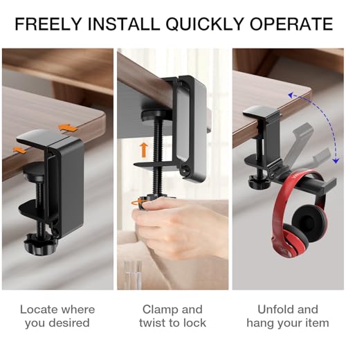 Foldable Headphone Stand Clamp-On Design Silicone Pad Portable Space-Saving Holds Up to 5KG Fits Desk Setup/Office/Home