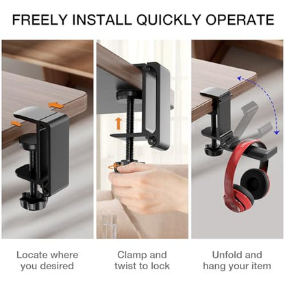 Foldable Headphone Stand Clamp-On Design Silicone Pad Portable Space-Saving Holds Up to 5KG Fits Desk Setup/Office/Home
