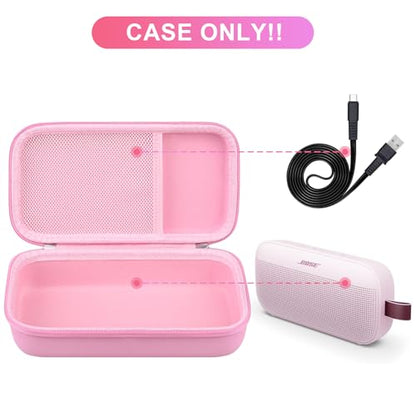 BOVKE Hard Travel Speaker Case for Bose New SoundLink Flex Speaker (2nd Gen) / Bose SoundLink Flex Bluetooth Portable Speaker, Extra Mesh Pocket for Bose Speaker Charger, Charging Cables, Petal Pink - color: Petal Pink
