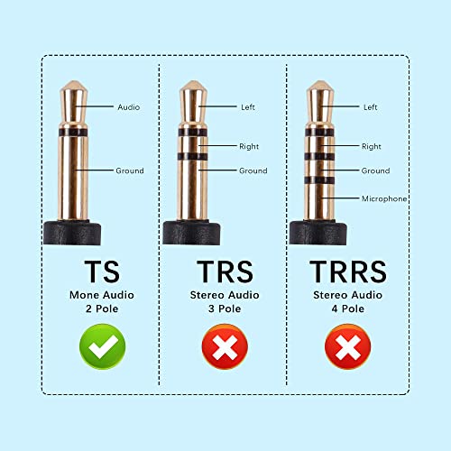 2.5mm to 3.5mm Short Cable，2 Pack 2.5mm Mono Plug to 3.5mm Mono Jack Adapter Audio Cable for Smartphone Headphone etc(16cm
