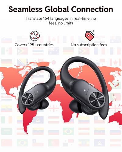 PocBuds Bluetooth Headphones Wireless Earbuds 80hrs Playtime Wireless Charging Case Digital Display Sports Ear Buds with Earhook Deep Bass IPX7 Waterproof Over-Ear Earphones for TV Phone Laptop Black - color: Black, style: AI Buds Pro