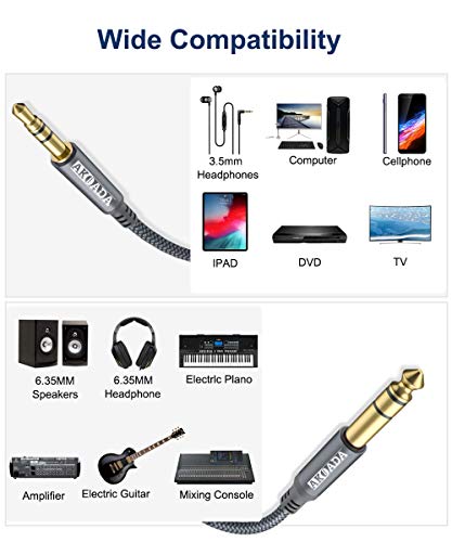 1/8 to 1/4 Stereo Cable AkoaDa 3.5mm to 6.35mm Stereo Audio Cable 6.6ft 6.35mm 1/4" Male to 3.5mm 1/8" Male TRS Bidirectional Stereo Audio Cord Jack for Guitar,Laptop, Home Theater Devices, Amplifiers - size: 6.6FT
