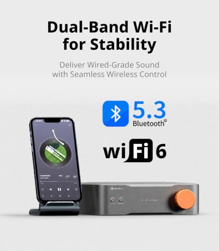 Fosi Audio S3 HiFi Music Streamer DAC Preamp, AK4493SEQ DAC Wi-Fi 6 Bluetooth 5.3, Digital Transport with XLR Balanced/Optical/Sub Out/HDMI eARC, AirPlay 2 Spotify Connect Tidal, 5-Band EQ