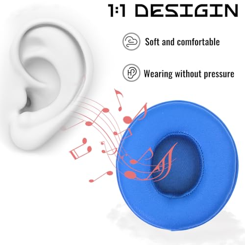 Headphone Replacement Ear Pad Cover Compatible with Beats by Dre Solo3 Solo2 Wired Wireless Headphones Protein Leather Memory Foam Headphone Cushion Ear Muffs-Blue - color: blue