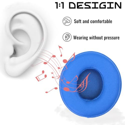 Headphone Replacement Ear Pad Cover Compatible with Beats by Dre Solo3 Solo2 Wired Wireless Headphones Protein Leather Memory Foam Headphone Cushion Ear Muffs-Blue - color: blue