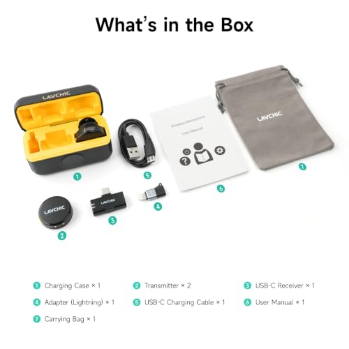 2-Pack Wireless Lavalier Microphones, Lapel Mic for iPhone/Android | USB-C Plug-Play, 42H Battery Life, 164ft Stable Wireless Range, 3-Level AI Noise Reduction for Vlog TikTok YouTube Interview