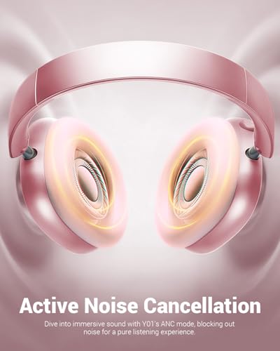 Wentronic Y01 Wireless Noise Canceling Headphones Bluetooth 5.3 Over Ear Headphones with Microphone, Hi-Res Audio, 48H Playtime, Foldable Comfortable Earpads,Compatible with iOS,Android,PC, Pink - color: Pink