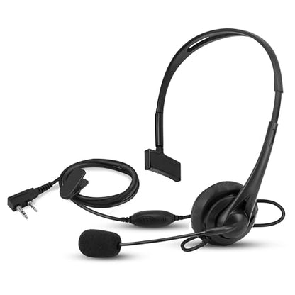 SAMCOM Over The Ear Walkie Talkie Headset, 2 Pin Plug with Boom Mic PTT Overhead Headphone for Baofeng for Kenwood for Retevis Two Way Radios (Single Side, Adjustable Headband, Wired)