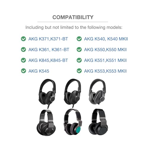 Headband Cushion Cover Compatible with AKG K371, K361,K371-BT, K361-BT,K845-BT, K845, K545, K540, K550 K551 K553 S MKII MK2 Headphone, 6mm Thick Cushion, No Wobble Zipper Slider, Hanging Loop