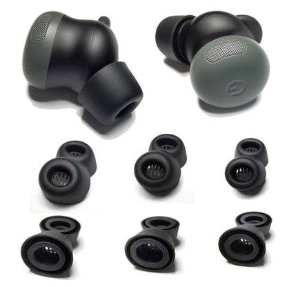 Silicone Ear Tips for Google Pixel Buds Pro2, L/M/S Replacement Earbud Tips | Noise Isolating, Secure Fit, 3 Pairs, Fits Charging Case - color: Black-Silicone