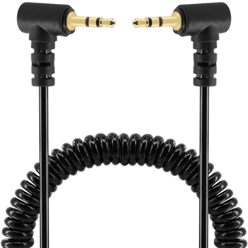 코일 2.5mm 오디오 케이블 어댑터, 2팩 3피트/1M 접이식 90도 직각 2.5mm TRS 스테레오 수 - 2.5mm 수 모노 잭 헤드폰 스피커 오디오 코드 금 도금 플러그 3극