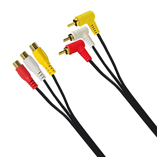 RCA Audio Video Cable - Gold Plated 90 Degree Right Angle 3 RCA Male to Female Audio Video Cable 1.5m/5ft (F to M Bend) - color: Red,White,Yellow