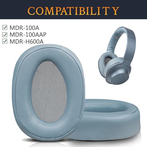 SOULWIT Replacement Earpads for Sony h.Ear on MDR-100A (MDR100A), MDR-100AAP (MDR100AAP), MDR-H600A (MDRH600A) Headphones, Ear Pads Cushions with Noise Isolation Memory Foam (Blue) - color: Blue