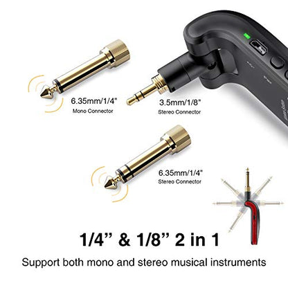 LEKATO Wireless Guitar System 2.4GHz Rechargeable Audio Wireless Transmitter Receiver 6 Channels for Guitar Bass Electric Instruments, Stereo and Mono 1/4” & 1/8” 2 in 1 Plugs,Black(WS-60) - color: black