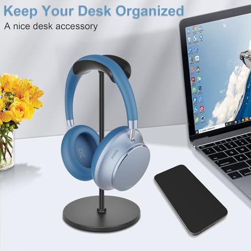 Headphone Stand, Curved Headset Stand with Aluminum Rod ABS Solid Base Gaming Headset Holder for Desk Headphone Accessories for Organization and Display, Black