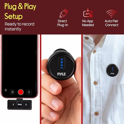 Pyle Wireless Lavalier Microphone System | Noise-Canceling Clip-On Mic with Magnetic Mount, 8H Battery, Charging Case, Windscreens | USB-C Plug & Play for Vlogging, Interviews, Streaming & Podcasts - style: USB-C