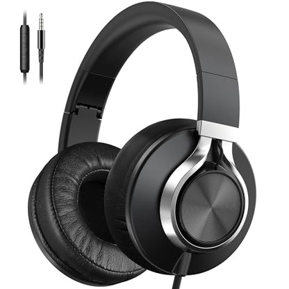AILIHEN C90 Wired Headphones with Mic Volume Control Noise Isolating Black | Over Ear Headphones Wired for Teens and Adults, Super Soft, Foldable, Portable Bag, Durable 3.5mm for PC, Tablet&Chromebook - color: All Black