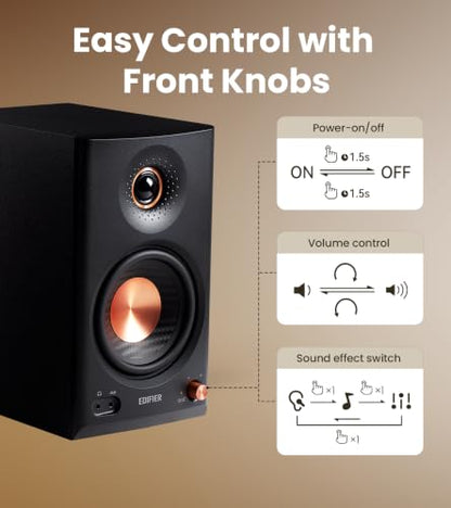 Edifier MR4.5 Bi-Amped Studio Monitor, 80W RMS Bookshelf Speakers - Black | 4.5" Woofer 1" Silk Tweeter Hi-Res Audio Bluetooth 6.0 LDAC XLR/TRS/RCA/AUX Input Music Production Video Editing Home Audio - color: Black
