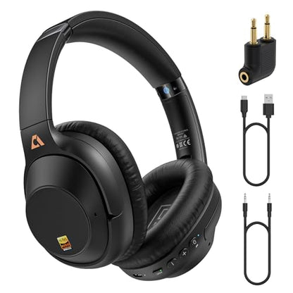 YMOO Active Noise Cancelling Headphones for Airplane Travel | LDAC Hi-Res Audio, Wired Wireless ANC, 100H Playtime Over Ear Headphones, Custom EQ via App, Bluetooth 6.0 Headset for All