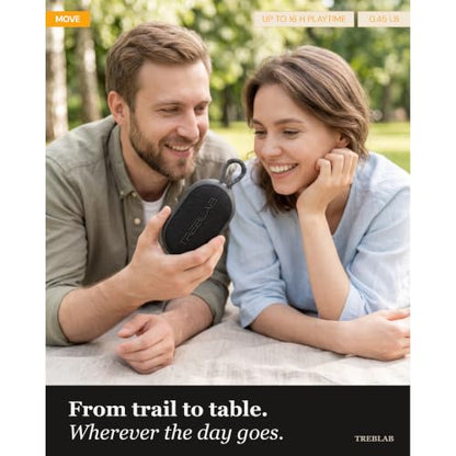 TREBLAB HD-Go - Ultra Portable Hand Held Speaker with Clip, 16H Playtime | 7W Power with Bass, IPX7 Waterproof, Built-in Mic, Compact & Lightweight, USB-C Charging – Small Speaker Bluetooth Wireless