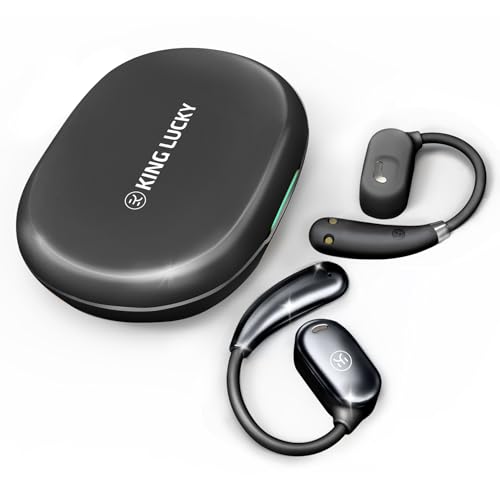 King Lucky True Wireless Open Ear Headphones, Bluetooth 5.3 Wireless Earbuds with Mic, dual link Open Owls Hanging Earphones Lightweight 7.3g 60Hrs Playtime,for sports Running Workout(black), i31pm