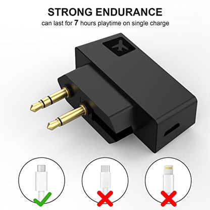 Airplane Bluetooth Adapter for Wireless Headphones and Any 3.5mm Aux Jack on Airplane, Bluetooth 5.0 Transmitter Receiver Fits for TV, iPad, Speaker, Gym, Foldable Single/Double Gold Plug (Micro USB)