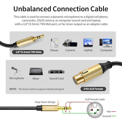 XLR Female to 3.5mm (1/8") Male Jack 3.3 Feet/1 Meter TRS Unbalanced Cable Compatible with iPhone, iPod, MP3 Player, Laptop, Voice Recorder and More - size: 3.3 Feet/1M