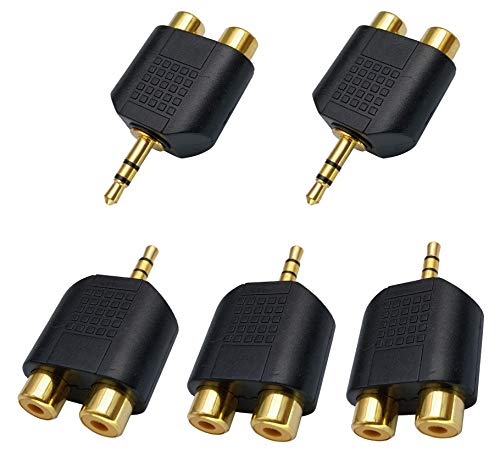 3.5mm to RCA Splitter Adapter Gold Plated 3 Poles 3.5mm (1/8 inch) Stereo Audio Male to 2 RCA Female AUX Audio Y Splitter Adapter Converter (5Pack)