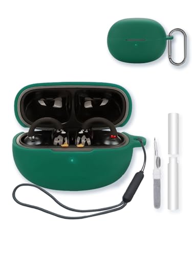 Case for EarFun Clip Wireless Open Earbuds,Soft Protective,Shockproof, BOVUGAC Silicone Case Cover with Keychain & Cleaning Kit & Lanyard-Green - color: Green