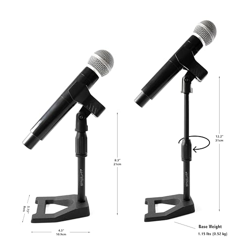 2 Pcs Mic Stand with Mic Clip Desktop, Adjustable Table Microphone Stand, 5/8” to 3/8” Metal Adapter, Heavy Weighted Base, for Blue Yeti Snowball Spark Fifine K669 AT2020 Shure SM58 SM57